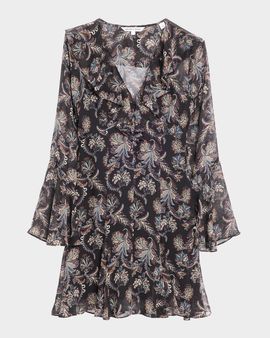 Veronica Beard Adrienne Paisley Silk Ruffle Minidress