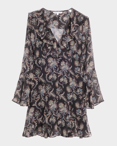 Veronica Beard Adrienne Paisley Silk Ruffle Minidress
