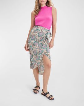 Veronica Beard Allaire Printed Draped Side-Tie Midi Skirt