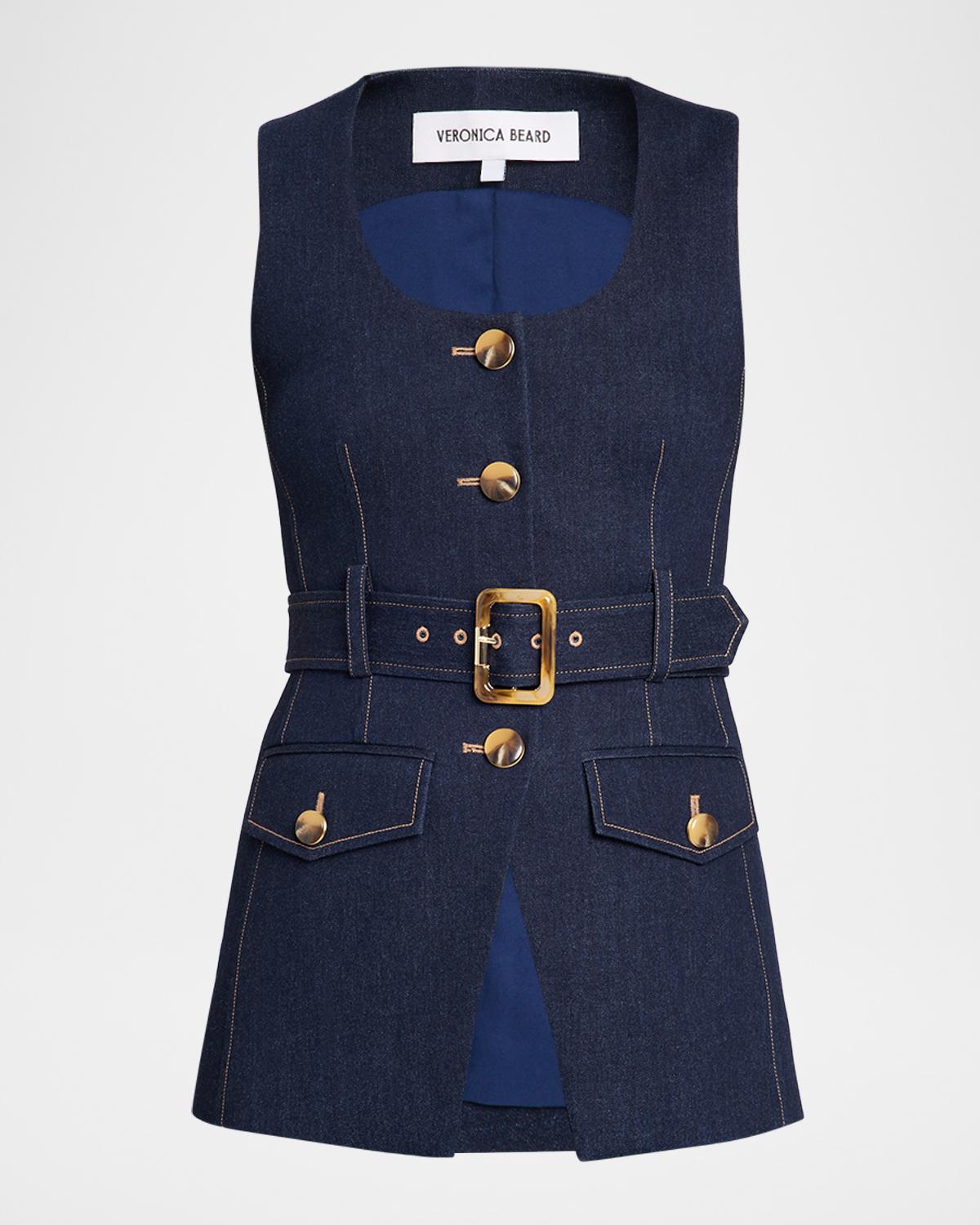 Veronica Beard Becker Stretch-Denim Belted Vest