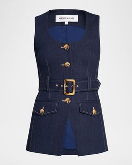 Veronica Beard Becker Stretch-Denim Belted Vest
