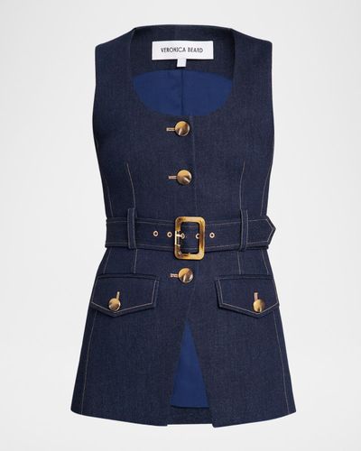 Veronica Beard Becker Stretch-Denim Belted Vest