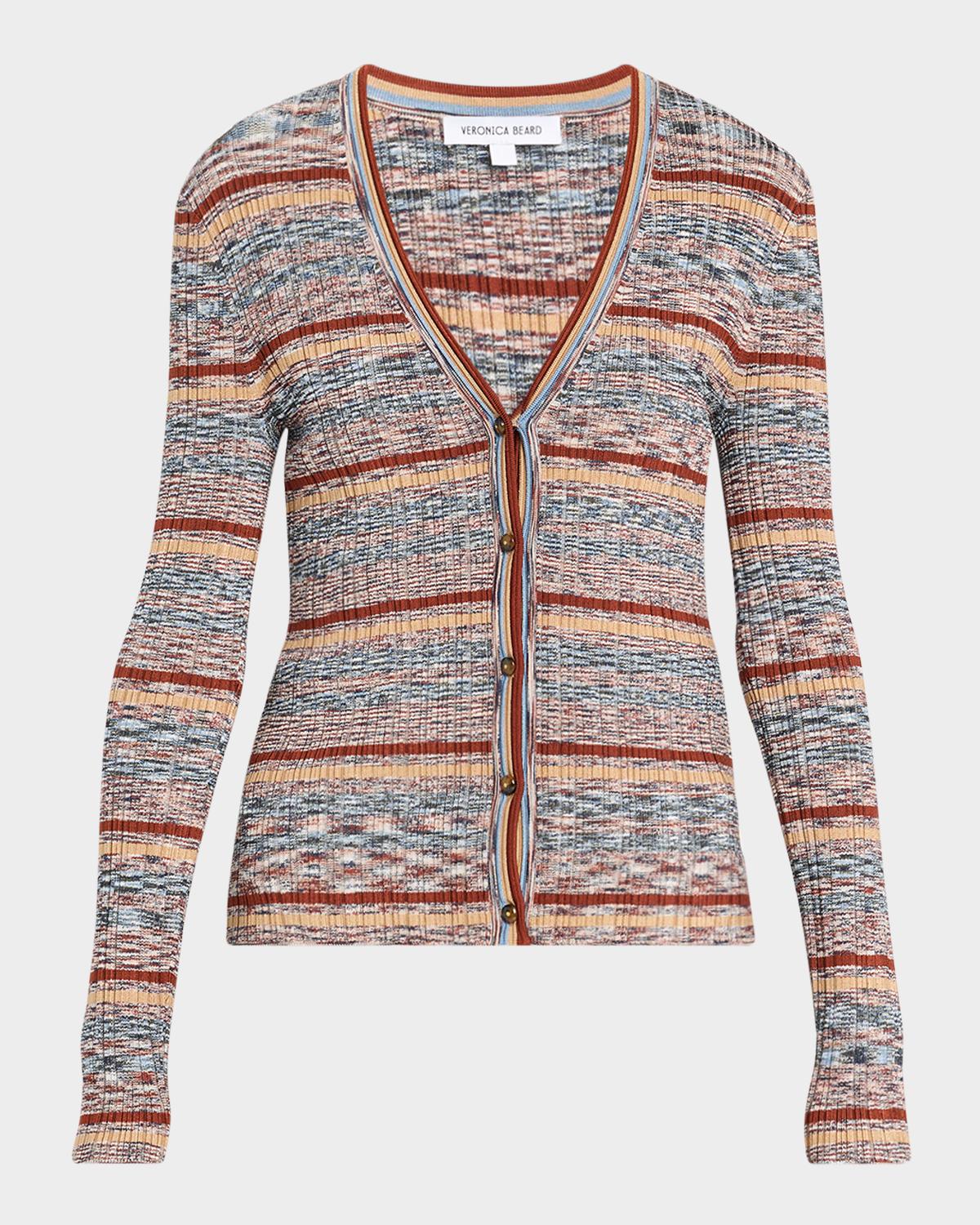 Veronica Beard Calliope Striped Rib-Knit Cardigan
