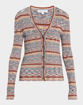 Veronica Beard Calliope Striped Rib-Knit Cardigan