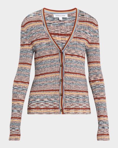 Veronica Beard Calliope Striped Rib-Knit Cardigan