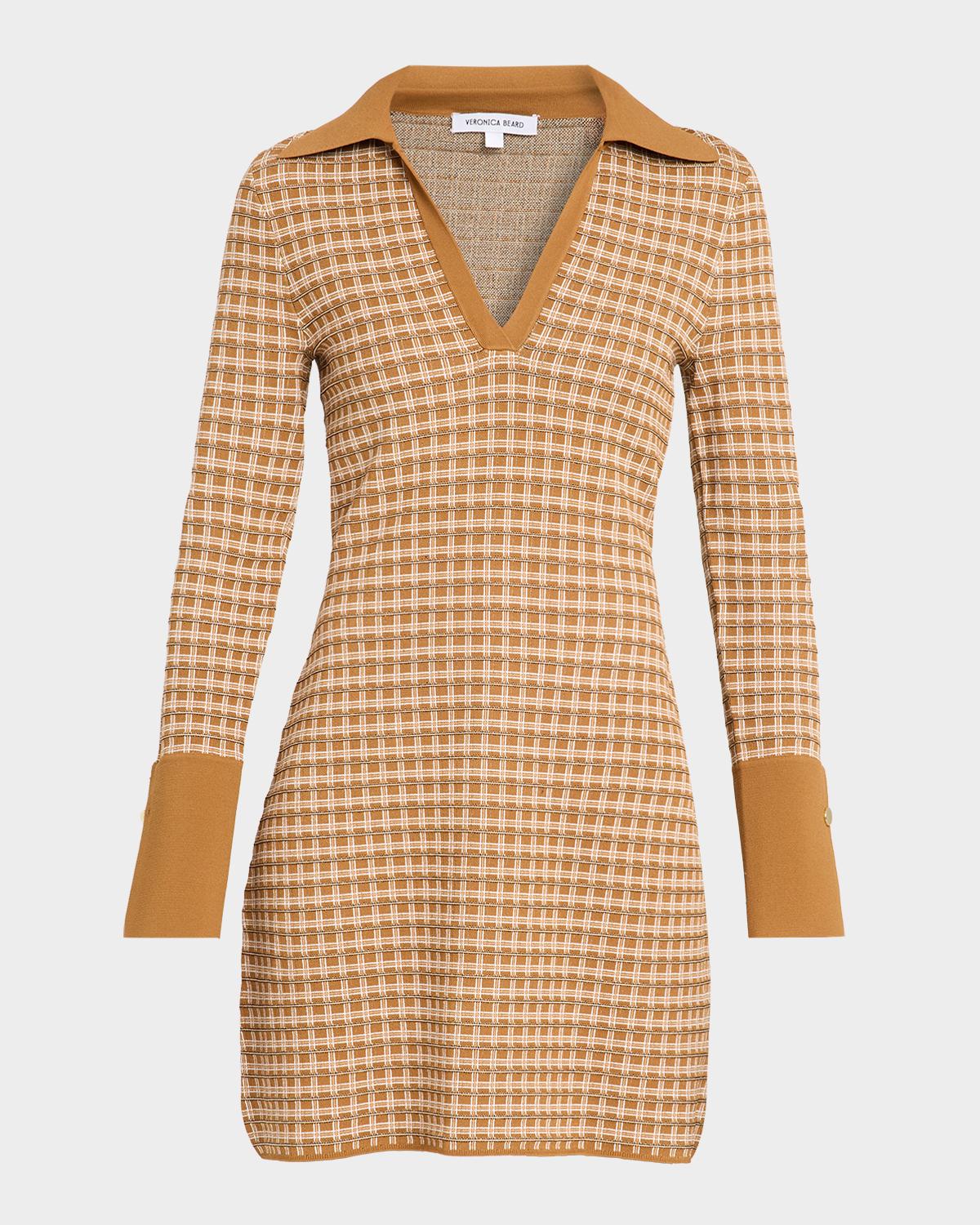 Veronica Beard Celena Plaid Knit V-Neck Mini Dress