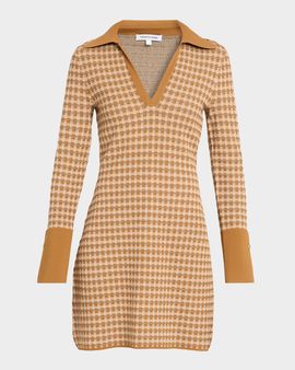 Veronica Beard Celena Plaid Knit V-Neck Mini Dress