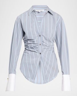 Veronica Beard Devra Striped Button-Front Shirt