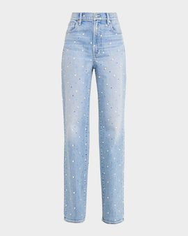 Veronica Beard Dylan Embellished High-Rise Straight Jeans