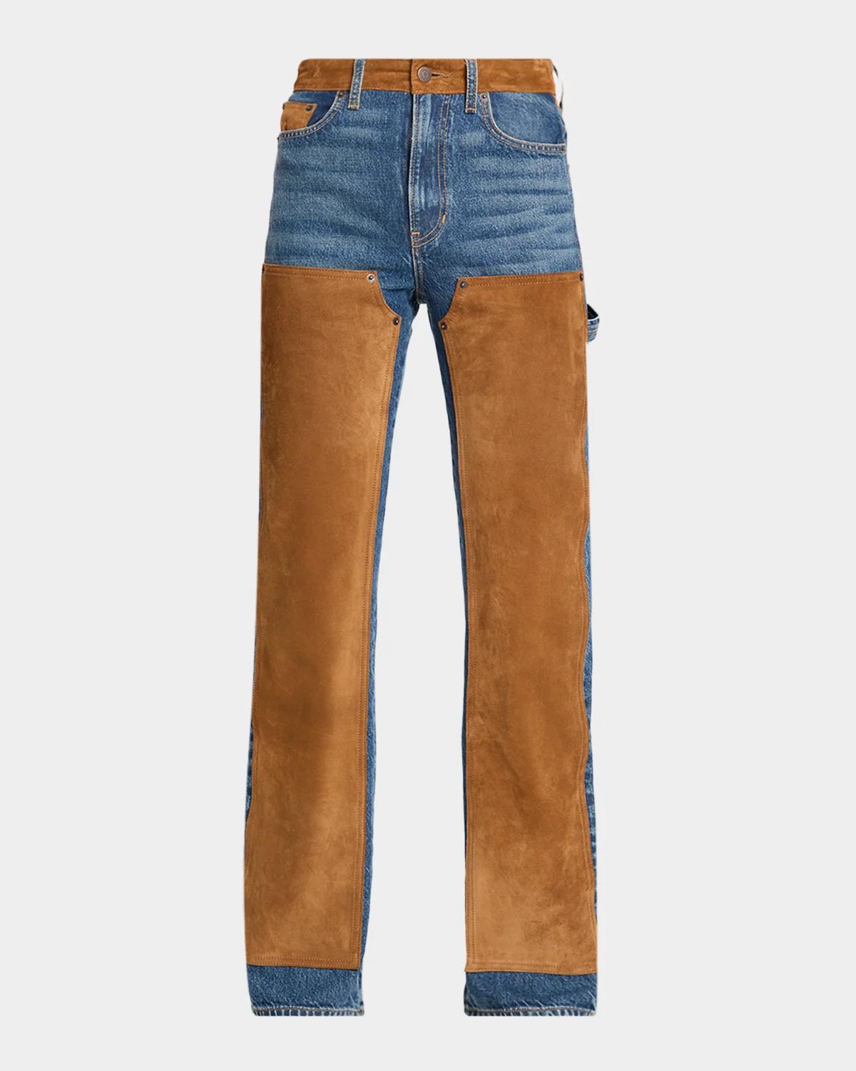 Veronica Beard Dylan High-Rise Suede-Panel Jeans