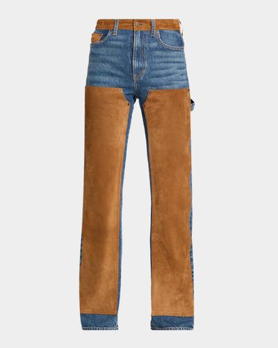 Veronica Beard Dylan High-Rise Suede-Panel Jeans