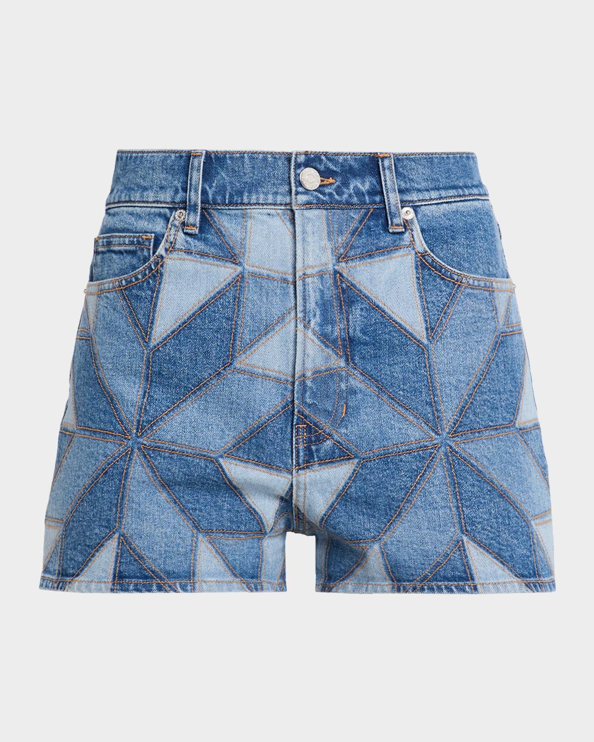 Veronica Beard Elijah Geometric Quilt Denim Shorts