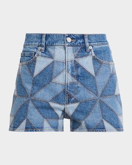Veronica Beard Elijah Geometric Quilt Denim Shorts