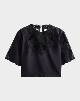 Veronica Beard Errol Eyelet Cotton Crop Top