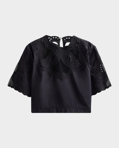 Veronica Beard Errol Eyelet Cotton Crop Top