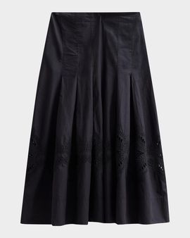 Veronica Beard Fynnley Pleated Cotton Midi Skirt