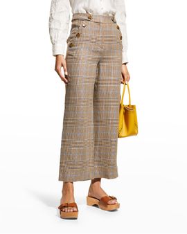 Veronica Beard Hunter Plaid Wide Straight Cropped Tailored Pants