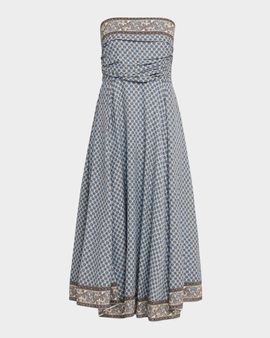 Veronica Beard Lana Smocked Scarf-Print Midi Dress