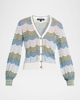 Veronica Beard Laurinor Wavy Pointelle Knit V-Neck Cardigan