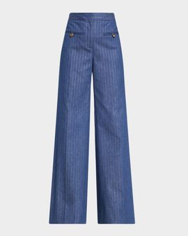 Veronica Beard Ledger Striped High-Rise Wide-Leg Pants