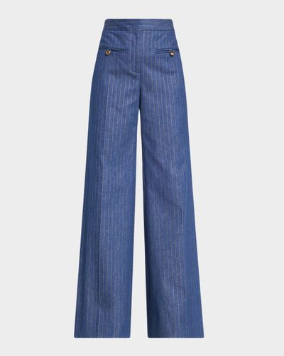 Veronica Beard Ledger Striped High-Rise Wide-Leg Pants