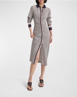 Veronica Beard Mesika Button-Front Chevron Midi Shirtdress