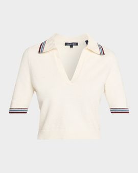 Veronica Beard Quinelle Cropped Knit Polo Top