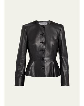 Veronica Beard Quinn Leather Peplum Jacket
