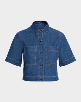 Veronica Beard Spruce Short-Sleeve Denim Top