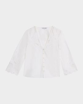 Veronica Beard Suniva Embroidered Cotton Top