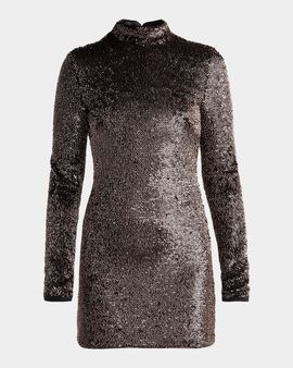 Veronica Beard Sylee Textured-Knit Mock-Turtleneck Mini Dress