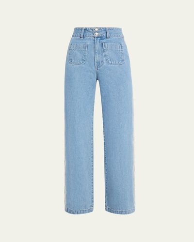 Veronica Beard Taylor Embroidered Patch-Pocket Straight-Leg Jeans