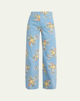 Veronica Beard Taylor High-Rise Wide-Leg Floral Jeans
