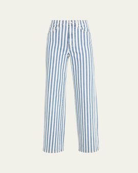 Veronica Beard Taylor High-Rise Wide-Leg Striped Jeans