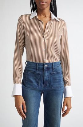 Veronica Beard Veronica Beard Amelia Stripe Silk Blend Button-Up Shirt