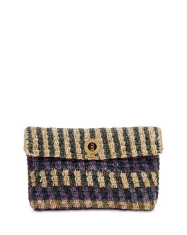 Veronica Beard Veronica Beard Anchor Medium Striped Raffia Clutch