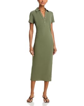 open lace back dress Grycen One-Shoulder Jacquard Midi Dress in Gold Ochre