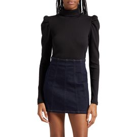 Veronica Beard Veronica Beard Cedar Rib Puff Sleeve Cotton Turtleneck