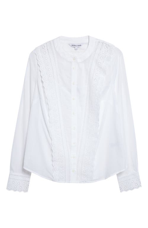 Veronica Beard Veronica Beard Clermont Eyelet Ruffle Detail Cotton Blend Button-Up Shirt