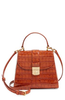 Veronica Beard Veronica Beard Crest Lock Croc Embossed Leather Top Handle Bag