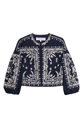 Veronica Beard Veronica Beard Drake Embroidered Bandana Print Cotton Blend Jacket