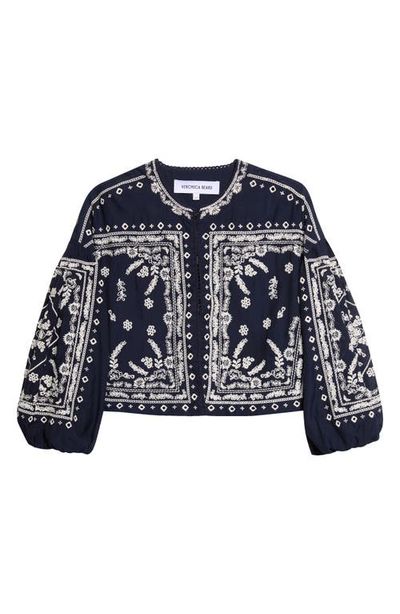 Veronica Beard Veronica Beard Drake Embroidered Bandana Print Cotton Blend Jacket