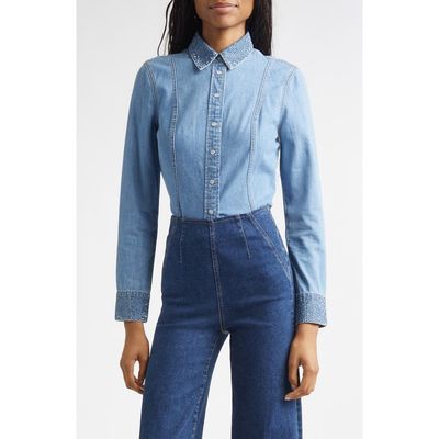 Veronica Beard Veronica Beard Eddie Rhinestone Trim Denim Top