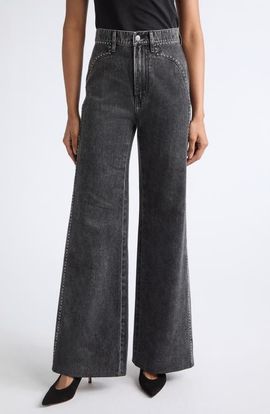 Veronica Beard Veronica Beard Grant Studded High Waist Wide Leg Jeans