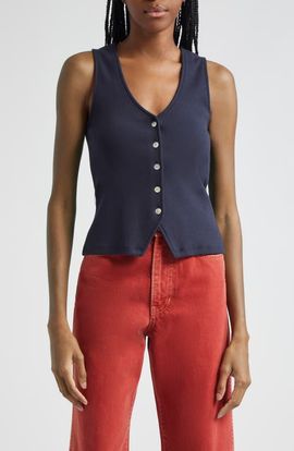 Veronica Beard Veronica Beard Hoorne Cotton Rib Button-Up Vest