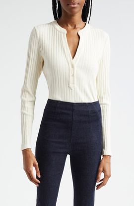 Veronica Beard Veronica Beard Jocelyn V-Neck Rib Cotton Top