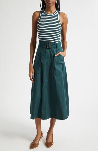 Veronica Beard Veronica Beard Jordyn Mixed Media Stretch Cotton Midi Dress