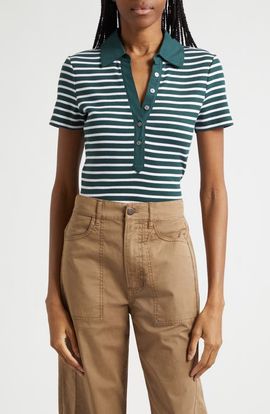 Veronica Beard Veronica Beard Kearney Stripe Mixed Media Stretch Cotton Top
