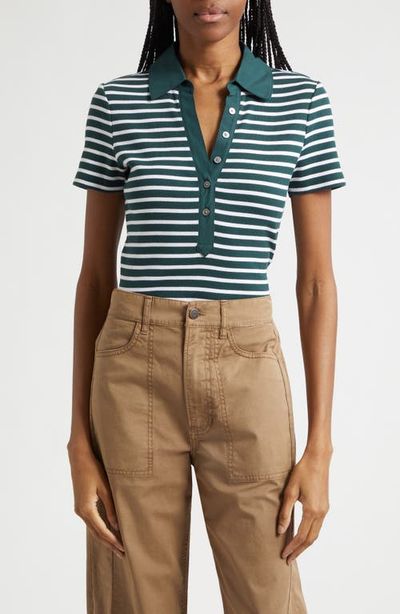 Veronica Beard Veronica Beard Kearney Stripe Mixed Media Stretch Cotton Top