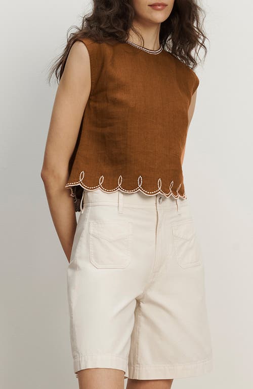 Veronica Beard Veronica Beard Kessan Embroidered Crop Linen Top